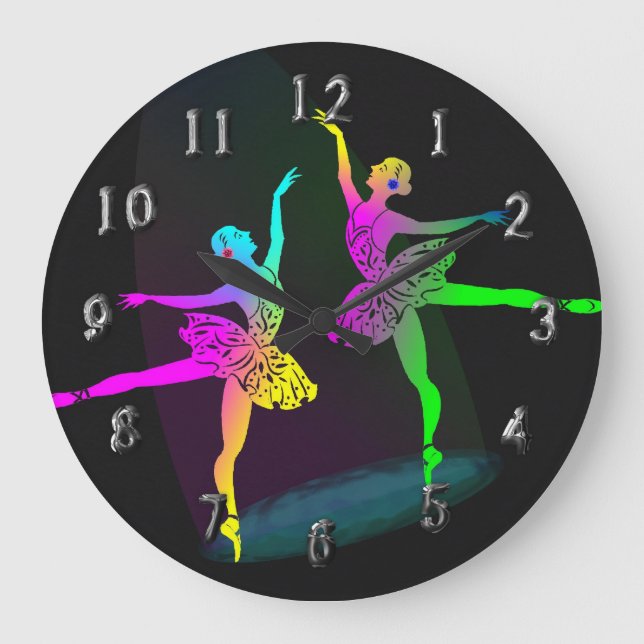 Rainbow Ballet Dancers In The Spotlight Large Clock (Front)