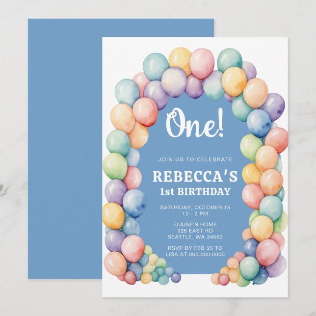 Rainbow Balloon Arch Any Age Birthday Invitation (Front/Back)