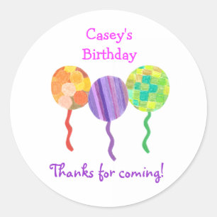 Rainbow balloon birthday favour label