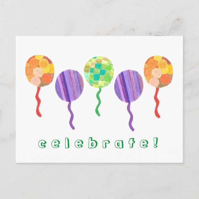 Rainbow balloon birthday party invitation postcard (Front)