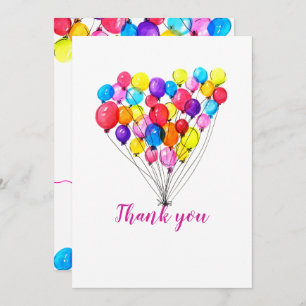 Rainbow BALLOON Girl 1st Birthday Pink Thank You Invitation