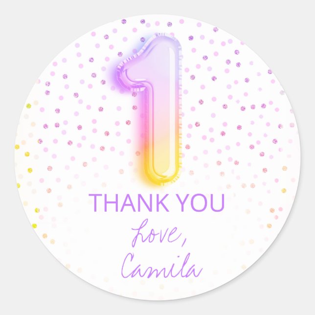 Rainbow Balloon Letter Number One 1st Birthday  Classic Round Sticker (Front)