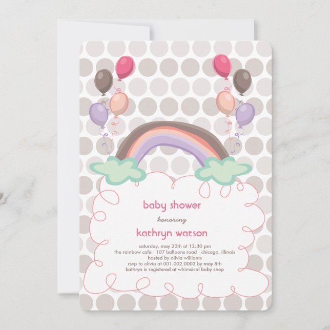 Rainbow & Balloons Baby Girl Shower Invitation (Front)