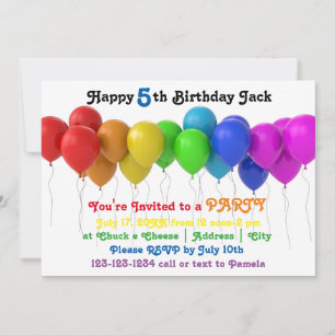 Rainbow Balloons Birthday Invitation