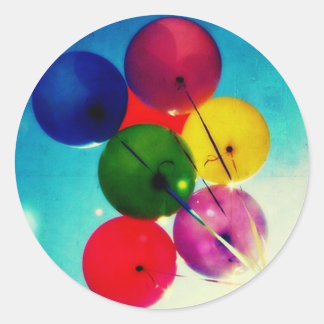 Rainbow balloons classic round sticker (Front)
