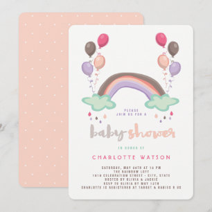 Rainbow & Balloons Girl Baby Shower Invitation
