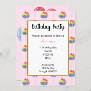 Rainbow Balloons PINK MULTIPLE  Birthday Invitation