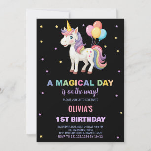 Rainbow Balloons Unicorn Birthday Invitations