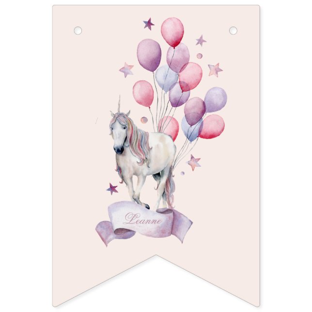Rainbow Balloons Unicorn Pink Birthday Party Girl Bunting (Third Flag)