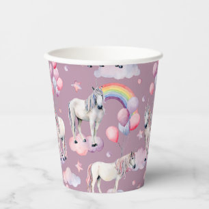 Rainbow Balloons Unicorn Pink Birthday Party Girl Paper Cups