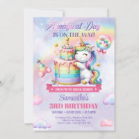 Rainbow Balloons Unicorn Pink girls third Birthday