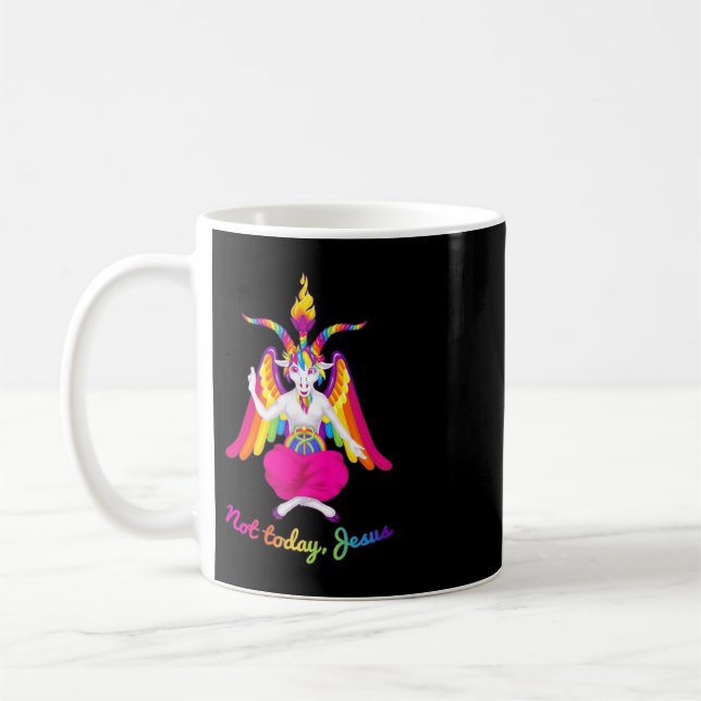 Rainbow Baphomet Not Today Jesus Kawaii Hail Satan Coffee Mug (Left)