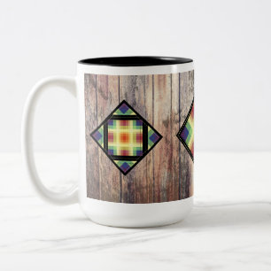 Rainbow barn quilts against barn wood Two-Tone coffee mug