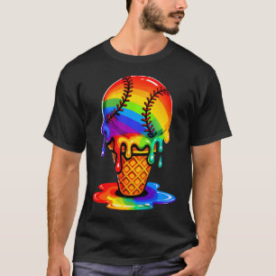 Rainbow Baseball Ice Cream For Boys Cone Fun T-Shirt
