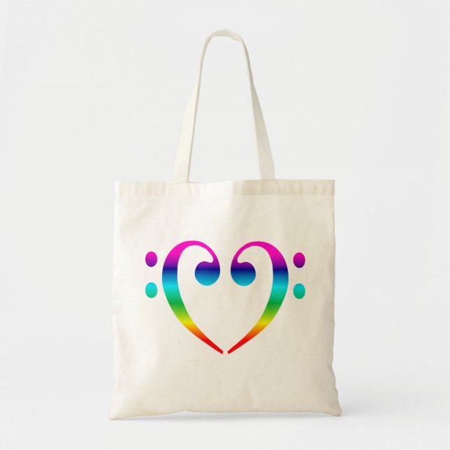 Rainbow Bass Clef Heart Tote Bag (Front)