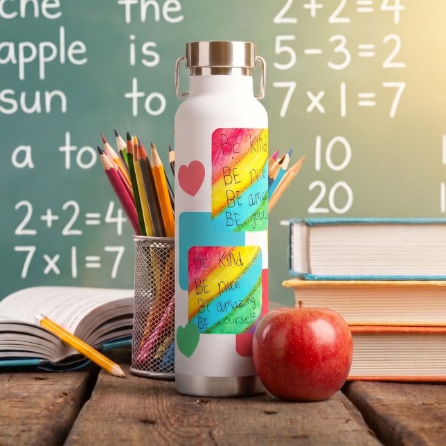 Rainbow BE Kind BE Yourself Inspirational Saying  Water Bottle (Creator Uploaded)