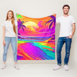 Rainbow Beach: Cartoon Fun Fleece Blanket