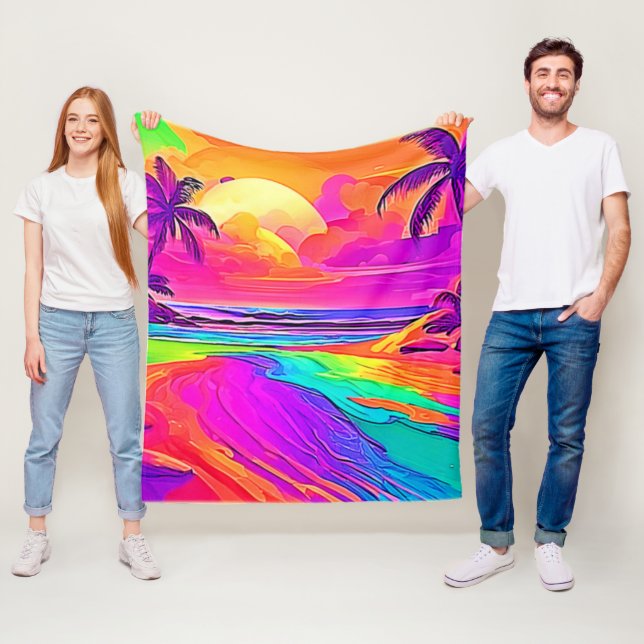 Rainbow Beach: Cartoon Fun Fleece Blanket (In Situ)