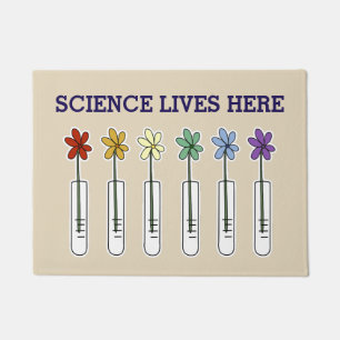 Rainbow Beaker with Flower Science Lives Here Doormat
