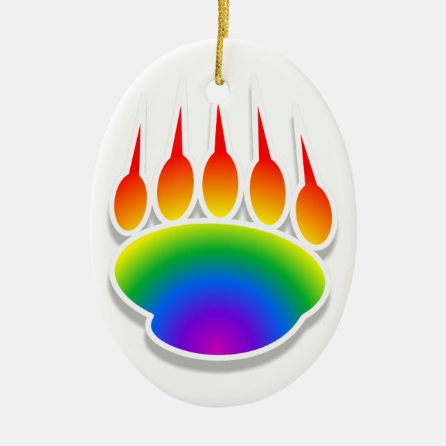 Rainbow Bear Paw Print Ceramic Ornament (Front)