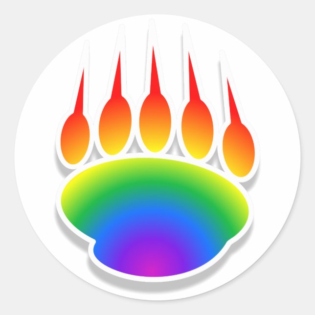Rainbow Bear Paw Print Classic Round Sticker (Front)