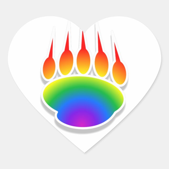 Rainbow Bear Paw Print Heart Sticker (Front)