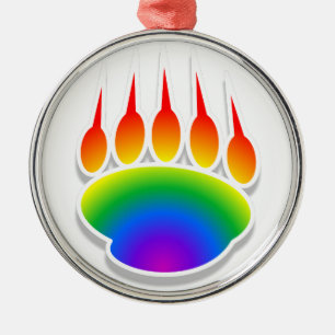 Rainbow Bear Paw Print Metal Tree Decoration