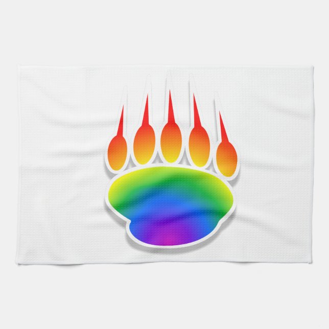 Rainbow Bear Paw Print Tea Towel (Horizontal)