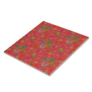 Rainbow Bees in Autumn Skies Ceramic Tile