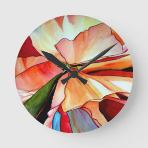 Rainbow Begonia flower watercolour original art Round Clock