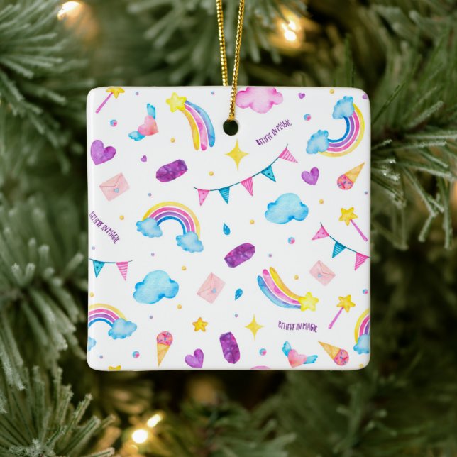 Rainbow - Believe in Magic Ceramic Ornament (Tree)