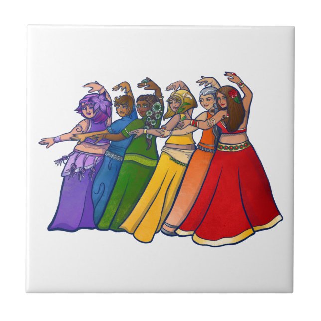 Rainbow Belly Dancer Art Belly Dance Troupe Ceramic Tile (Front)