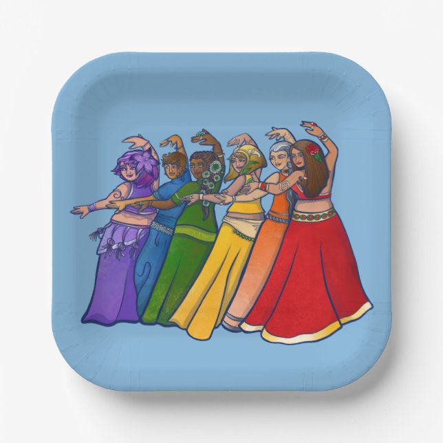 Rainbow Belly Dancer Art Belly Dance Troupe Paper Plate (Front)