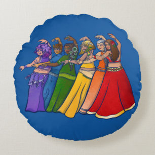Rainbow Belly Dancer Art Belly Dance Troupe Round Cushion