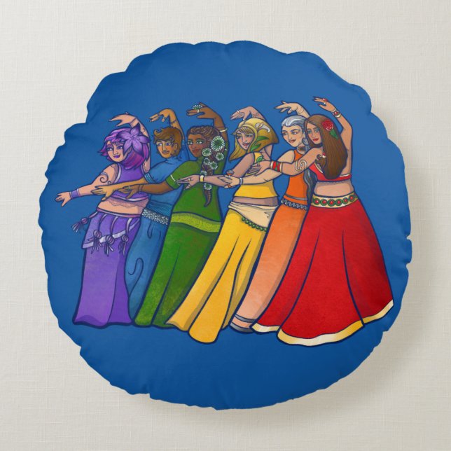 Rainbow Belly Dancer Art Belly Dance Troupe Round Cushion (Front)