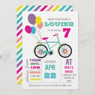 Rainbow Bicycle Birthday Party Invitation