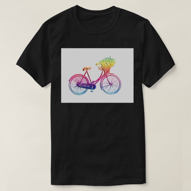 Rainbow Bicycle with Flower  T-Shirt (Design Front)