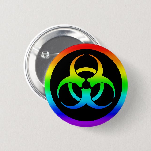Rainbow Biohazard Symbol Button Pin (Front & Back)