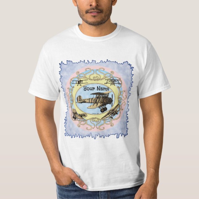Rainbow Biplane airplane T-Shirt (Front)