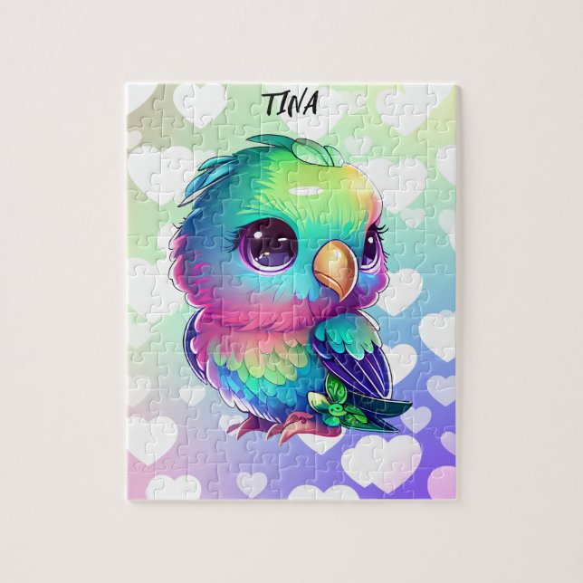 RAINBOW BIRD AND HEARTS  JIGSAW PUZZLE (Vertical)