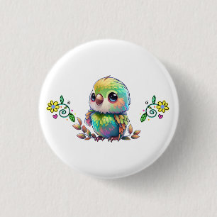 Rainbow Bird & Flowers 3 Cm Round Badge