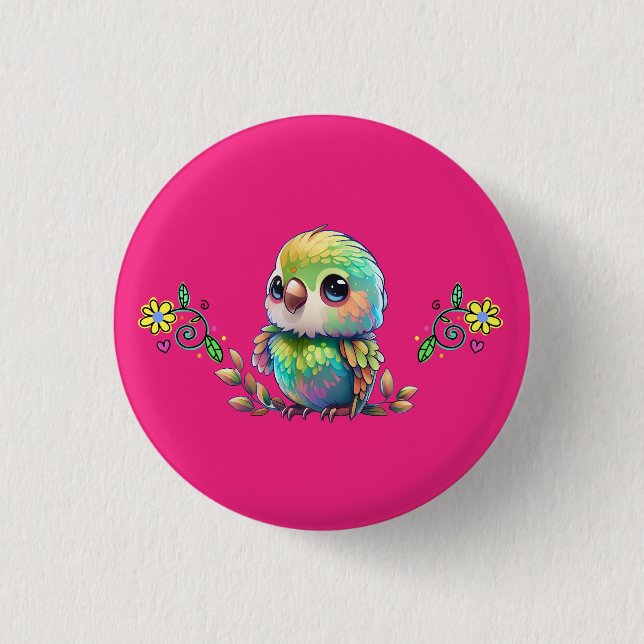 Rainbow Bird & Flowers Button (Front)