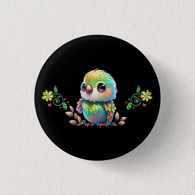 Rainbow Bird & Flowers Button (Front)