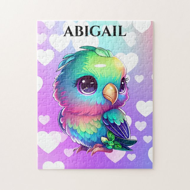 Rainbow bird & hearts  jigsaw puzzle (Vertical)