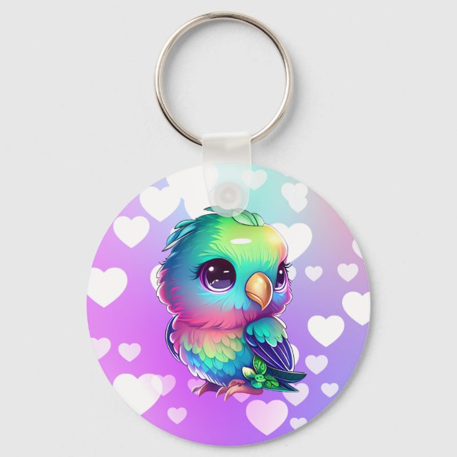 Rainbow bird & hearts  key ring (Front)
