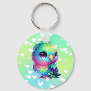 Rainbow bird & hearts keychain