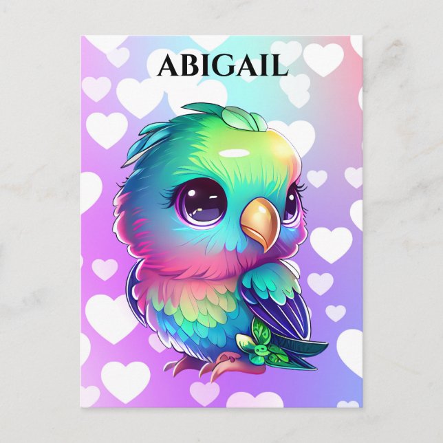 Rainbow Bird & Hearts Pop Art Postcard (Front)