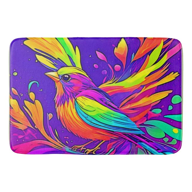 Rainbow Bird in Cartoon Land Bath Mat (Front)