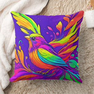 Rainbow Bird in Cartoon Land Cushion