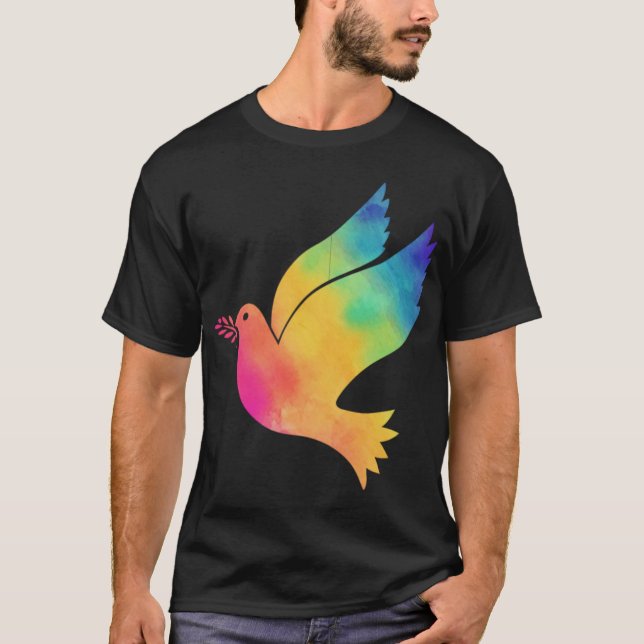Rainbow Bird Peace Sign Tie Dye Pattern Cloth T-Shirt (Front)